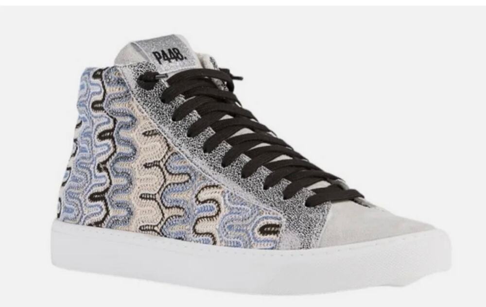 P448 High-Top Sneakers Black Laces Patterned Suede Casual Shoes - 8